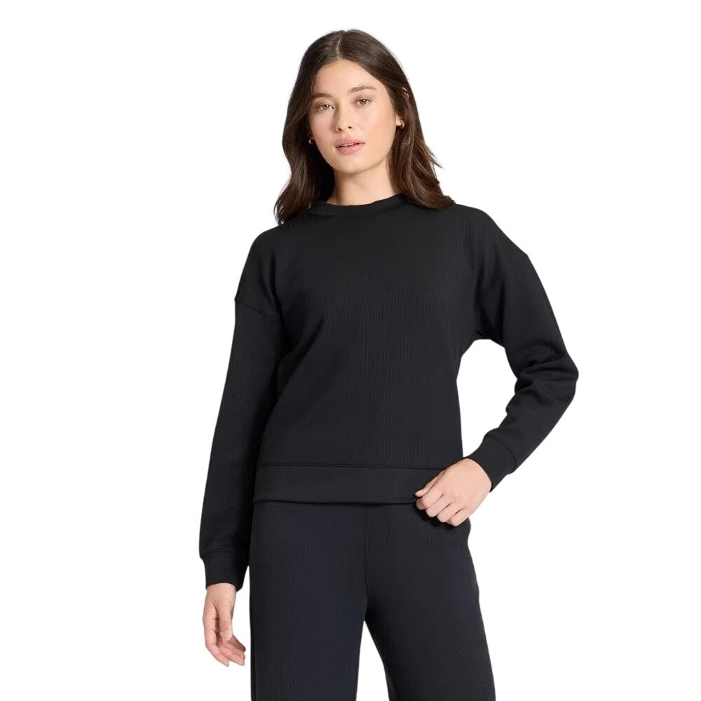 All in Motion Women's Black Airy Sleek Ribbed Crew Neck Pullover Size Small